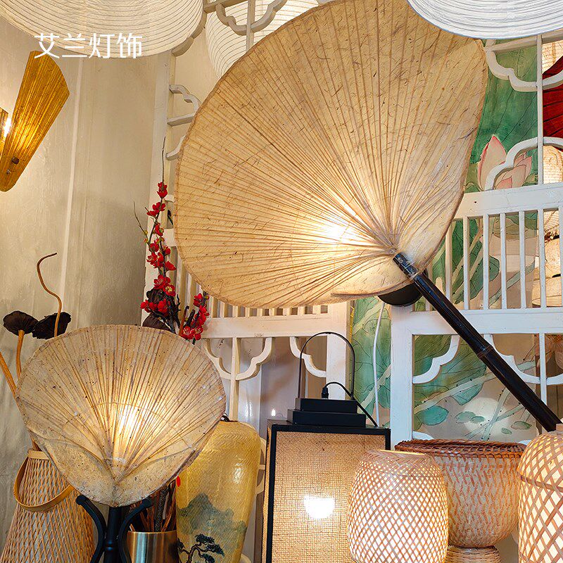 手作纸扇壁灯复古扇子灯侘寂风民宿客厅卧室床头灯落地灯,家装灯饰光源,壁灯,淘宝优惠券,粉丝福利购,淘宝优惠卷