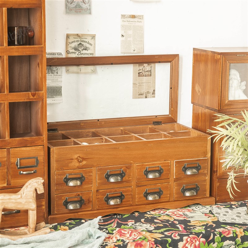 桌面抽屉式收纳储物盒手账胶带针线火漆印章家用多层玻璃翻盖防尘