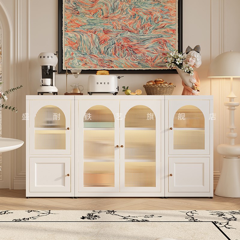 法式钢制餐边柜茶水柜边柜简约现代家用客厅储物柜落地组合收纳柜