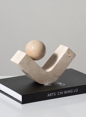 侘寂风抽象艺术几何黄洞石软装饰品民宿客厅酒柜壁龛高端复古摆件