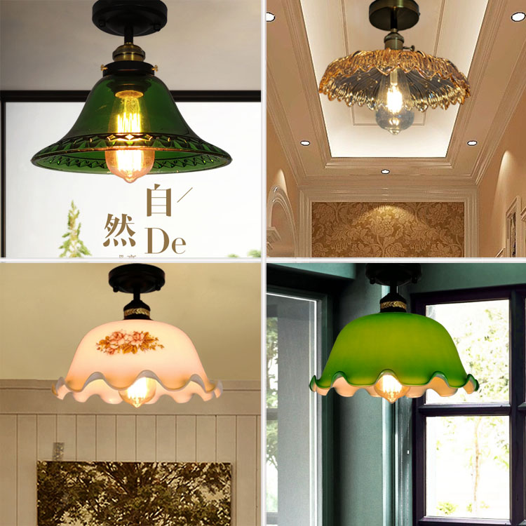 裕比高老上海复古餐厅吧台咖啡馆过道阳台吧台玄关玻璃吸顶灯绿色