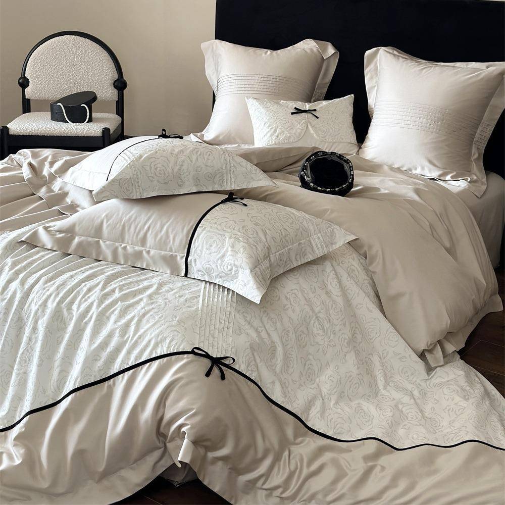 高端烫钻100支长绒棉四件套丝绒蝴蝶结纯棉被套床单全棉床上用品