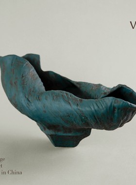 梵其高级感墨兰色手工卷边陶瓷花盆摆件创意民宿玄关桌面盆栽花器