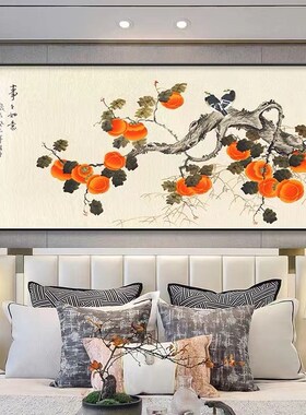 S0671事事如意玄关装饰画走廊过道挂沙发客厅落地画铝合框柿子100