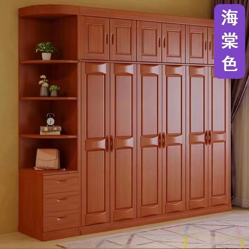 实木衣柜现代简易中式3 4 56对开门家用收纳橡木对开衣橱柜经济型