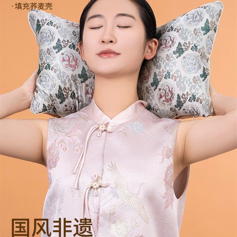 古风宋锦长方形枕荞麦枕头彷古提花护颈丝绸锦缎花草养生透气枕头,床上用品,枕头/枕芯,淘宝优惠券,粉丝福利购,淘宝优惠卷