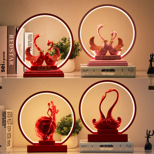 结婚台灯简约红色陪嫁一对喜庆温馨婚房遥控可调节亮度卧室床头灯