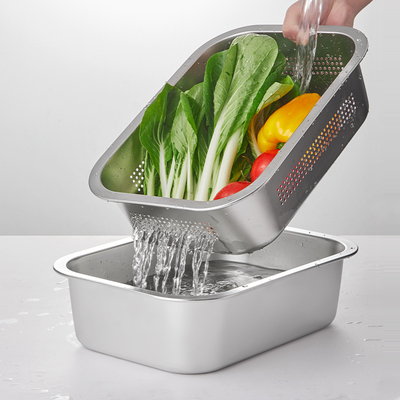不锈钢沥水篮家用洗菜水菜盆方形方盆水果盆长方形盆漏盆中盆小盆