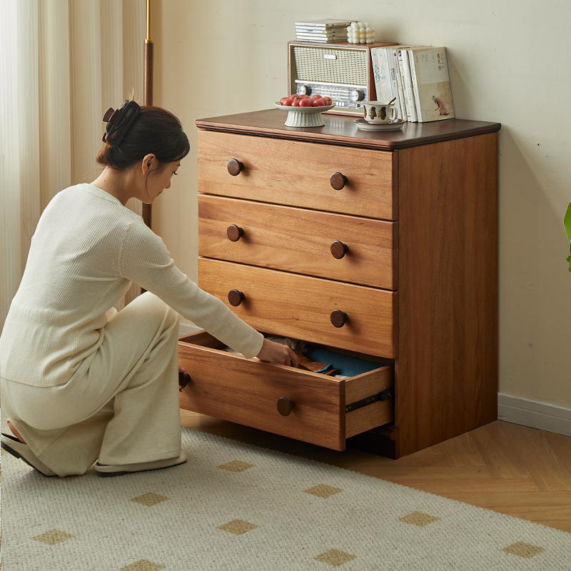 金多喜中古风实木斗柜复古小户型卧室床尾储物收纳柜转角落地边柜