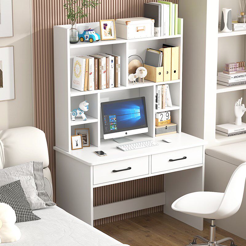 学生家用实木电脑书桌客厅卧室书架一体办公学习桌小户型写字台