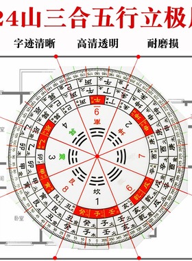 二十四山三合五行立极尺高精度专业透明罗盘24山八宅户型布局尺