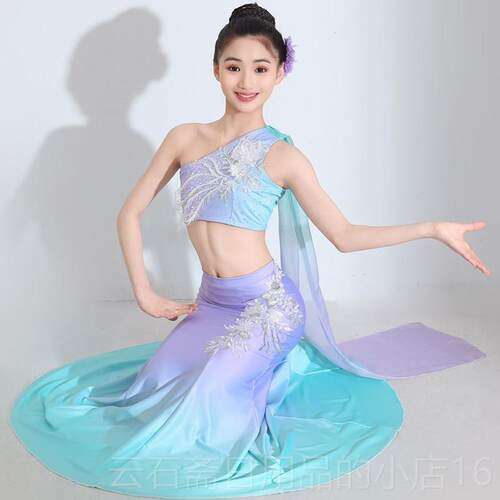 高档2服025新款傣族舞蹈出儿练功裙孔雀舞鱼尾半身裙斗童笠表演服