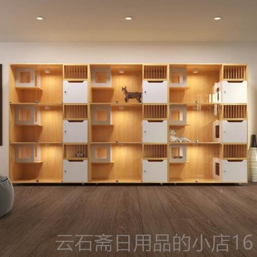 高档猫猫别墅实木大型大空间玻璃门笼子猫展柜寄养繁育柜笼豪华猫