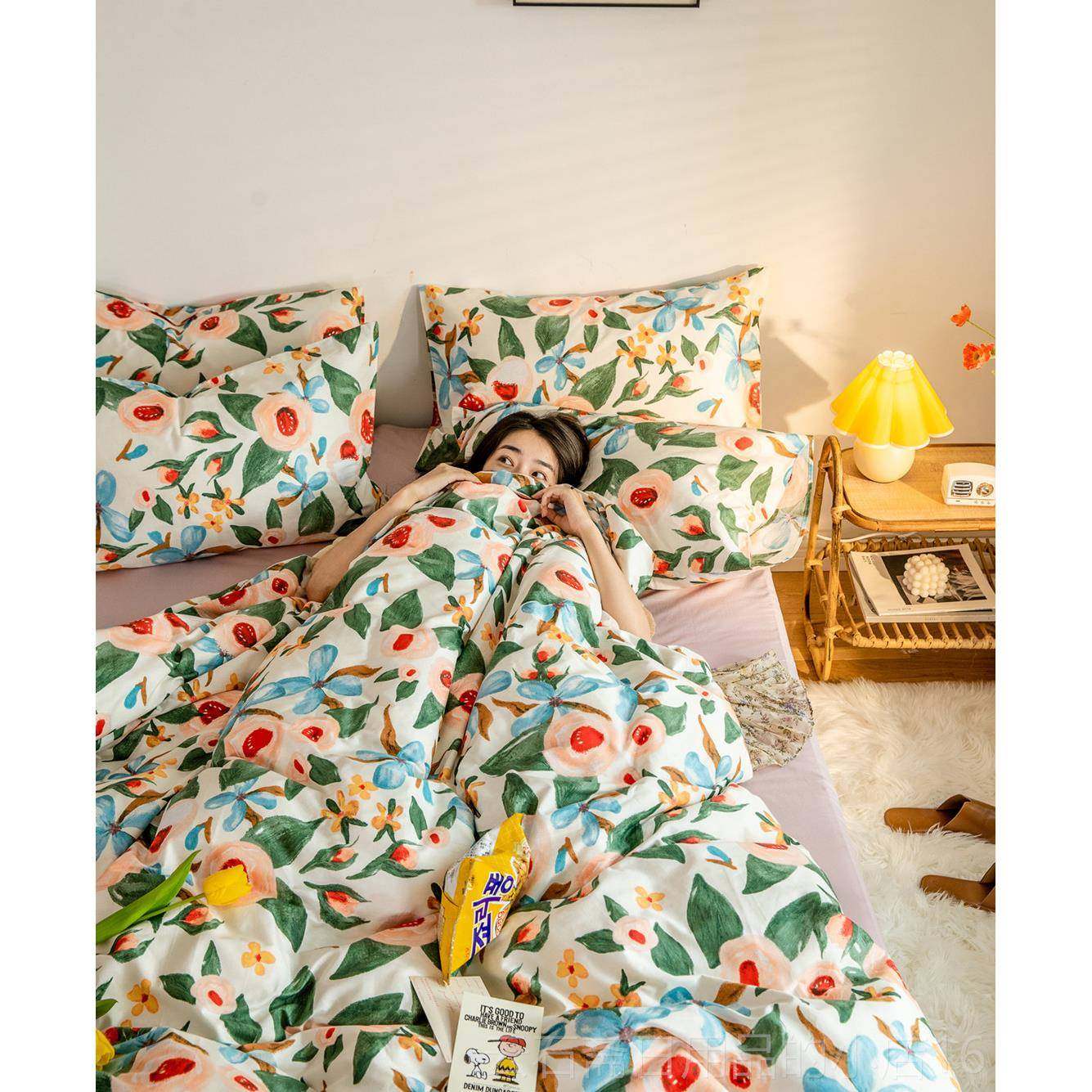 高档莫奈花园i ns油画全棉四件套简约花风朵美式田园纯棉套三件被,床上用品,床品套件/四件套/多件套,淘宝优惠券,粉丝福利购,淘宝优惠卷