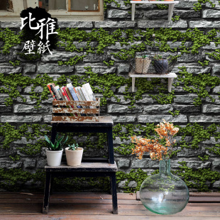 3D立体复古石头文化石砖块砖纹墙纸理发店美发店酒吧餐厅壁纸背景