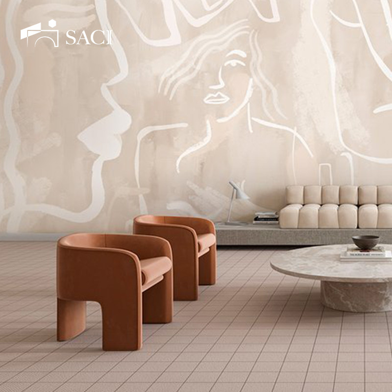 欧式复古抽象人脸黑色米色墙纸客厅卧室电视背景墙定制壁画