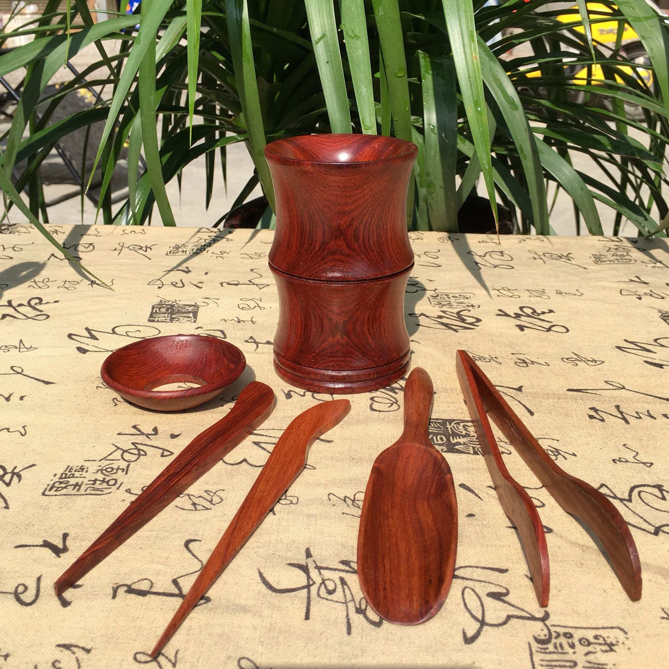 茶道红木六君子缅甸红木花梨木大果紫檀茶筒套装实木功夫茶具茶针