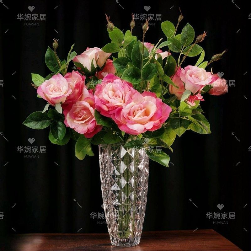 大号宝石格花瓶  高30CM加厚水晶玻璃花瓶水养鲜切花客厅摆件
