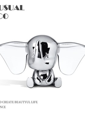 现代简约银色黑色小飞象摆件雕塑样板房售楼处玄关客厅雕塑台饰品