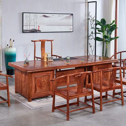 红木功夫茶桌花梨木茶台实木大茶几刺猬紫檀2/3米双用泡茶办公桌