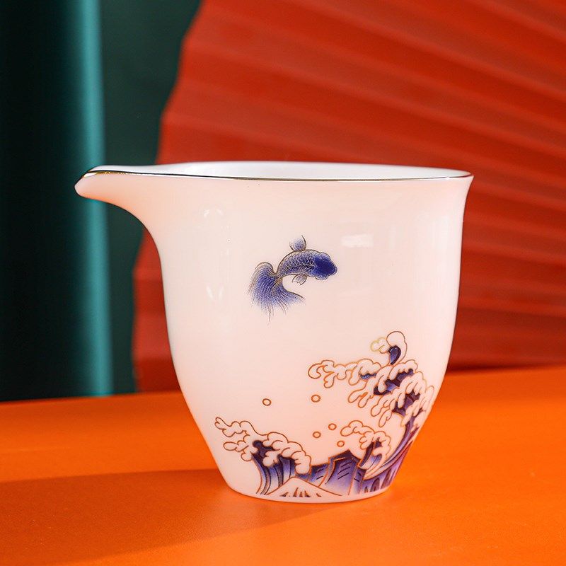 羊脂玉瓷公道杯白瓷功夫茶具公杯分茶器陶瓷茶杯茶海过滤茶漏套装