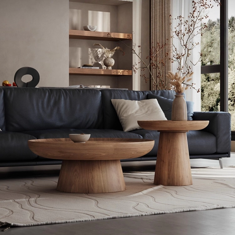 现代简约侘寂风圆形设计师茶几