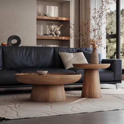 现代简约侘寂风圆形设计师茶几