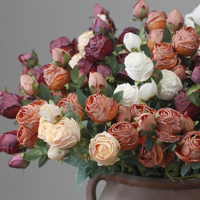 复古仿干花玫瑰花束假花仿真花高档2021新款客厅花艺婚庆插花摆花