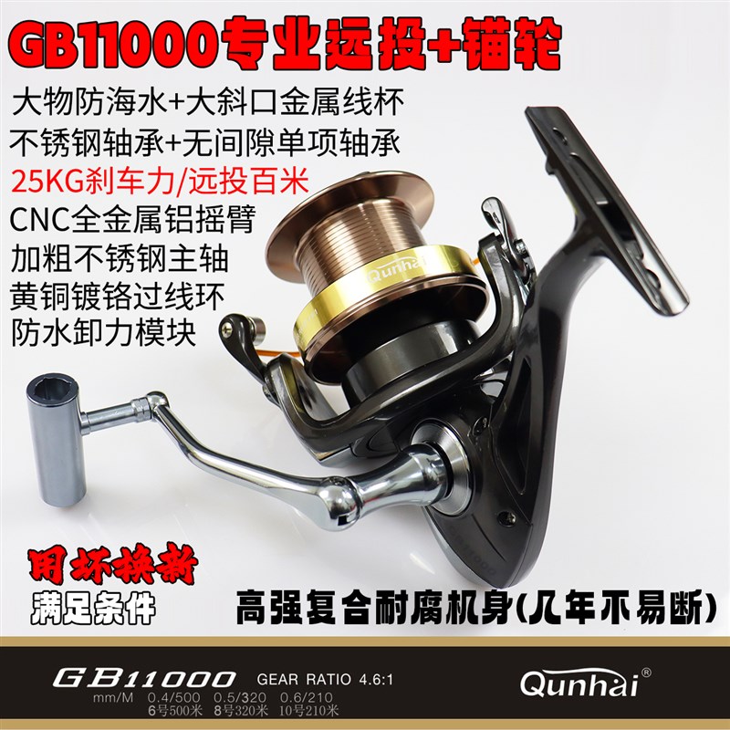 无间隙渔轮全金属摇臂鱼线轮海杆轮子鱼轮海竿纺车轮深线杯大斜口