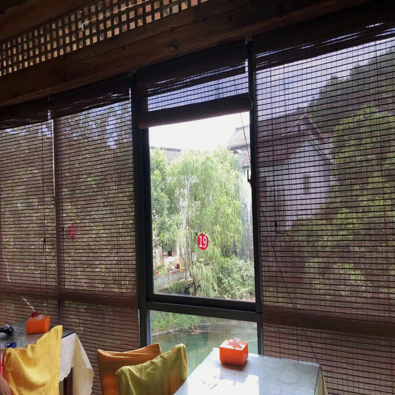 中式竹门窗卷帘隔断升降仿古民宿阳台阳光房家用室外遮阳挡风挡雨