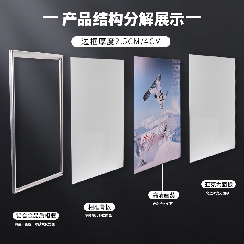 前开式铝合金相框挂墙展示广告海报框广告牌宣传栏可内容尺寸定制