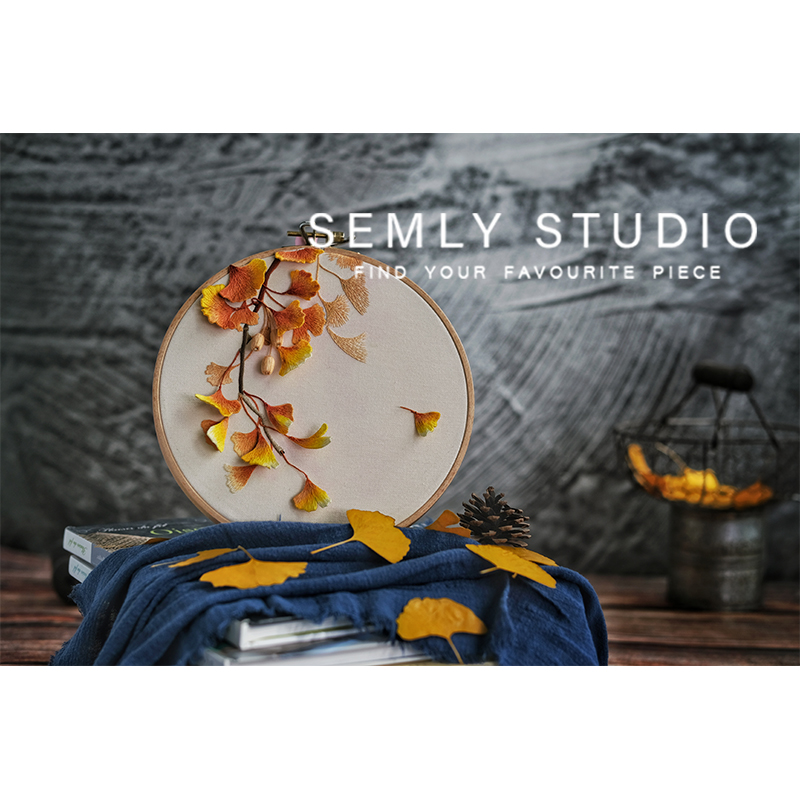 【SEMLY STUDIO】[材料包]半立体欧式刺绣DIY银杏叶手工 装饰摆件