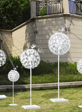 不锈钢仿真蒲公英雕塑铁艺镂空发光植物摆件售楼处小区草坪装饰品