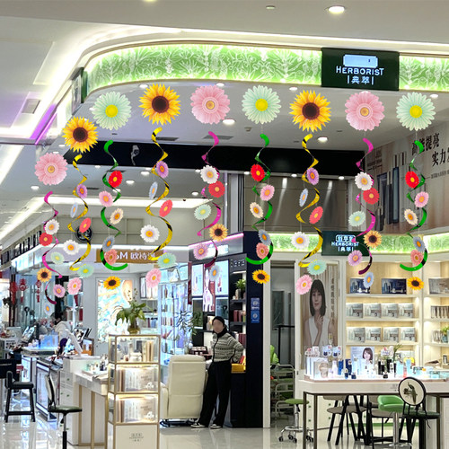 节日商场店铺装饰场景布置螺旋花朵天花板创意挂饰幼儿园房间吊饰