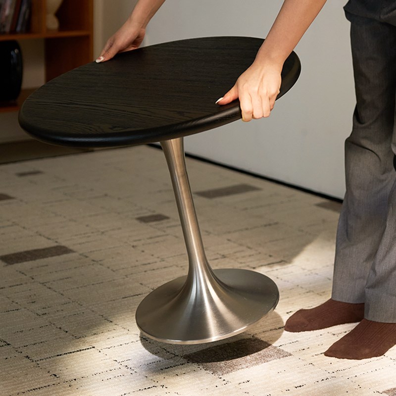 野作卡普尔圆几中古实木咖啡桌沙发创意边几茶几现代简约包豪斯款