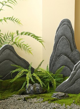 中式玻璃钢仿真石头片石楼梯装饰假山庭院园林造景假山石摆件景观