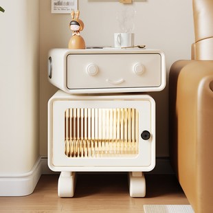 奶油风床头柜儿童卧室机器人创意多功能床边柜可爱小型智能小柜子