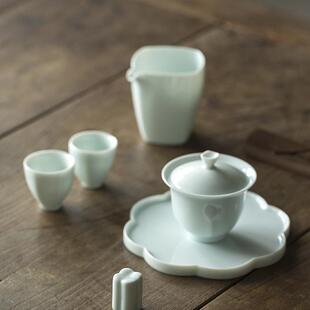 觅白系列三才盖碗 郁金香盖碗加壶承德化白瓷玉泥泡茶碗托盘整套