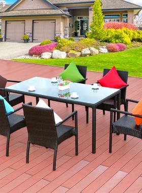 户外餐桌椅藤椅阳台庭院休闲藤编桌椅阳光房七件套组合仿藤家具