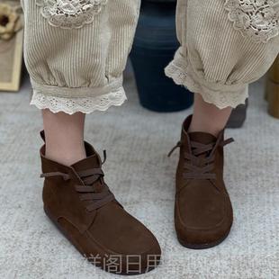 正品 新单里绒靴跟平用途短靴牛皮烟囱多靴 真皮靴秋冬女靴民族风格