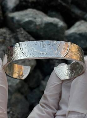 正品摩根币手覆银手镯男创意个性欧美飞鹰女神硬9币s2工5古纯银手