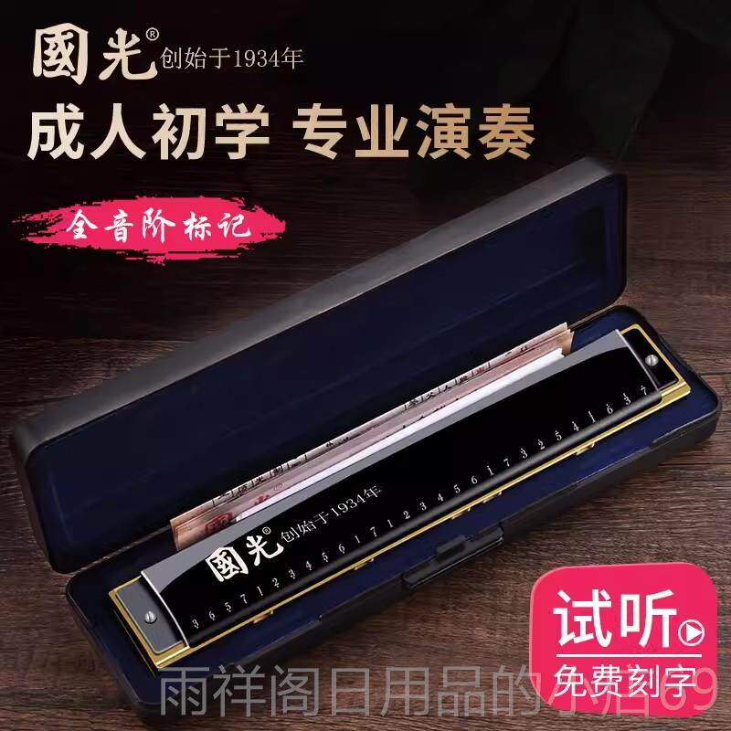 正品海牌国光28孔入重音口琴成人高级演奏24孔复音调初学C者上学