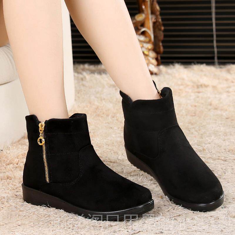 正品绒冬老季北京布女棉鞋加厚加雪地靴女短靴软底防滑妈鞋妈短筒