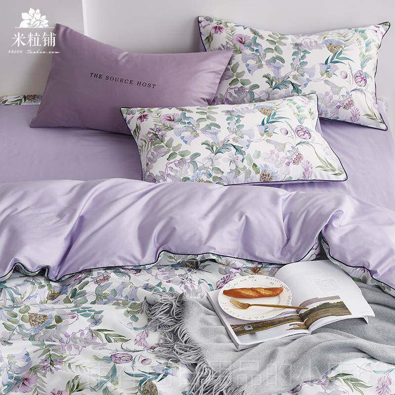 正品美印式60支长棉数码花贡缎四件套 全用棉绒床单被套纯棉床上