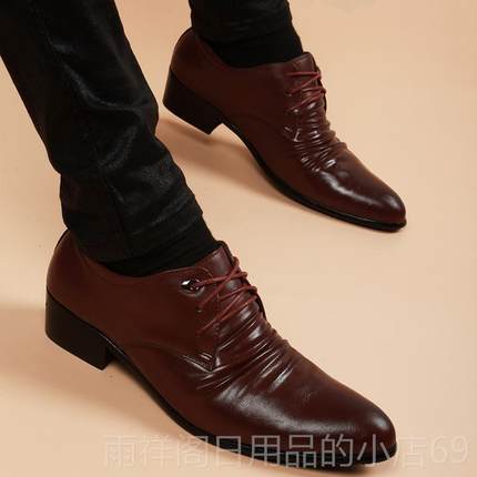 正品夏季皮潮鞋男青年时鞋尚内增高男韩版子尖头透气真皮商务休闲