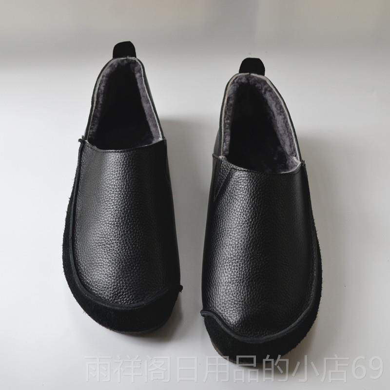 正品外贸一毛柔软复古纯羊毛保暖男皮鞋毛毛鞋皮体真皮一羊脚蹬懒