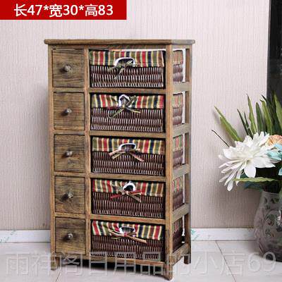 正品屉实木园收纳柜 白色床头柜简约床边柜厅柜藤编抽斗柜 储客田