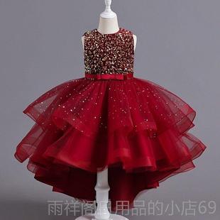 正品女童色燕尾裙紫季夏儿童表演礼服连衣裙生日公主裙前短后长演