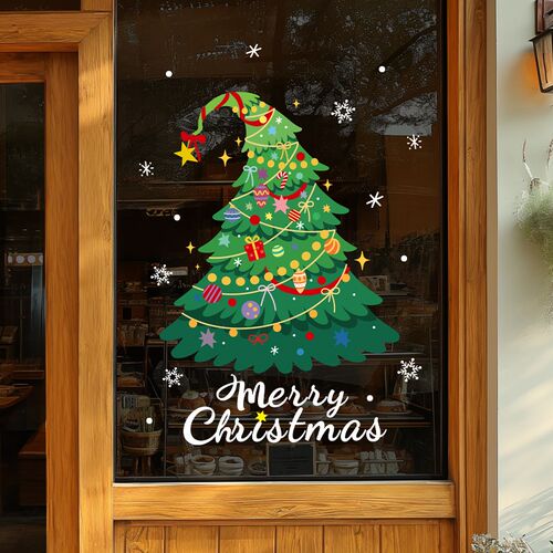 圣诞节装饰品圣诞树老人窗花玻璃门贴纸氛围装扮场景布置橱窗静电