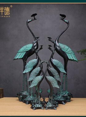 铜鹤仙鹤灵芝鹤龟鹤延年青铜器整体仿古桌面摆件工艺品礼品玄关